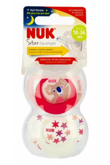 Nuk Smoczek uspokajaj�cy silikonowy 18-36 mies. Star Day&Night 10739744 2 szt.