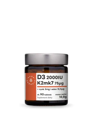 Aura Herbals Witamina D3 2000 IU + K2 + Cynk + Selen Suplement diety 90 tab.