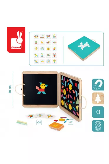 Puzzle Uk�adanka magnetyczna w drewnianej walizce Figury geometryczne 4+ Janod