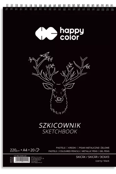 Happy Color Szkicownik na spirali CZARNY, A4, 220g, 20 arkuszy 20 kartek