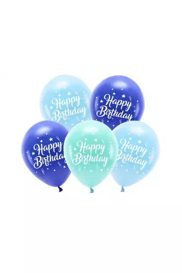 PartyDeco Balony Eco Happy Birthday niebieski 26cm