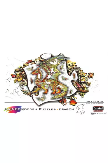 Puzzle drewniane kolorowe - Smok Eureka 3D