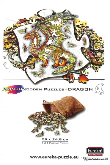 Puzzle drewniane kolorowe - Smok Eureka 3D