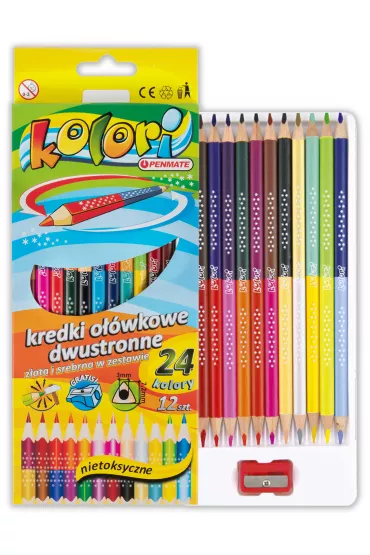 Penmate Kolori Premium Kredki o��wkowe tr�jk�tne dwustronne 24 kolor�w 12 szt.