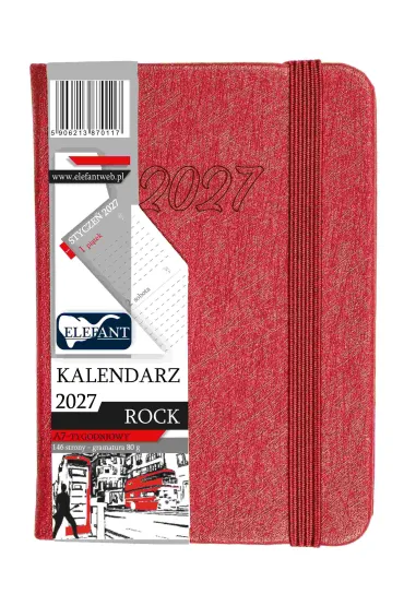 Kalendarz Rock 2027 A7 tygodniowy czerwony