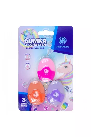 Gumka owalna z uchwytem Astrakids Unicorn 3 szt.
