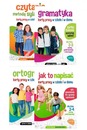 Pakiet Karty pracy w szkole i w domu: Czytanie metod� sylabow�, Jak to napisa�, Ortografia, Gramatyka - Alicja Karczmarska-Strzebo�ska