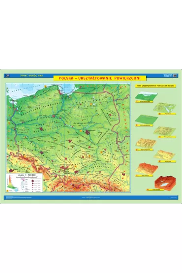 Dwustronna mapa �cienna Polski. Ukszta�towanie powierzchni. Krajobrazy