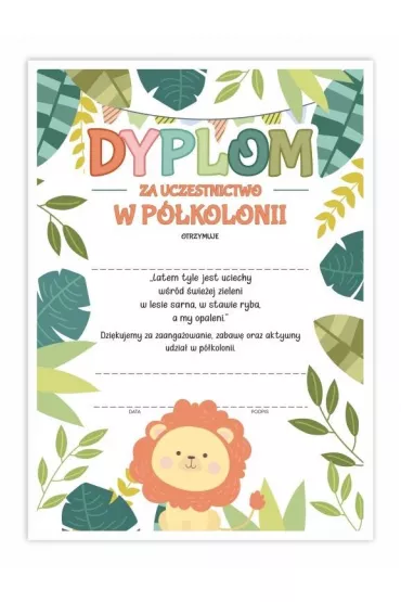 LearnHow Dyplom A4 uko�czenia p�kolonii - Lew 20 szt.