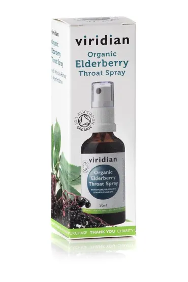 Viridian Spray do gard�a z czarnym bzem, miodem manuka oraz prawo�lazem - suplement diety 50 ml Bio