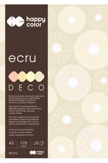 Happy Color Blok Deco Ecru, 4 kolory, A5, 170g, 20 arkuszy 170 g 20 kartek