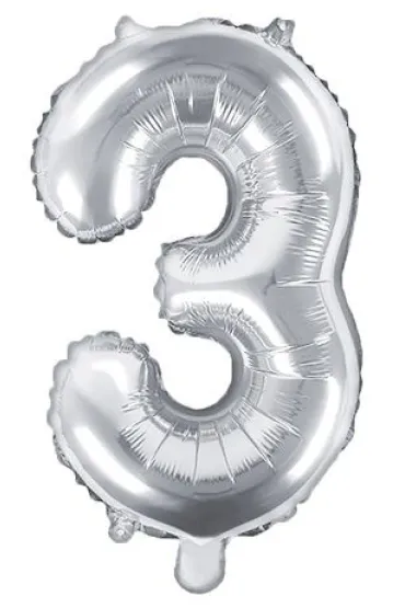 PartyDeco Balon foliowy Cyfra "3", 35cm, srebrny