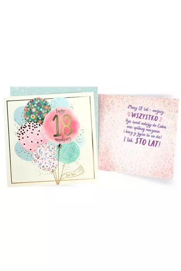 Kukartka Karnet QR-013 Urodziny 18  osiemnastka, cyfry, balony r�owe