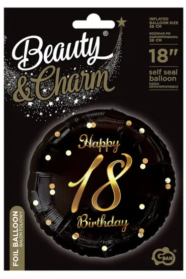 Godan Balon foliowy Happy 18 Birthday czarny 45cm