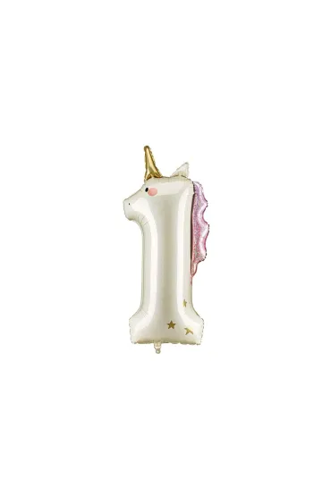 PartyDeco Balon foliowy Cyfra   1   Jednoro�ec, 93cm, mix