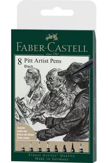 Faber-Castell Pitt artist pen black ko�c�wki xxs, s, f, m, b, c, 1.5, fh etui 8 szt.