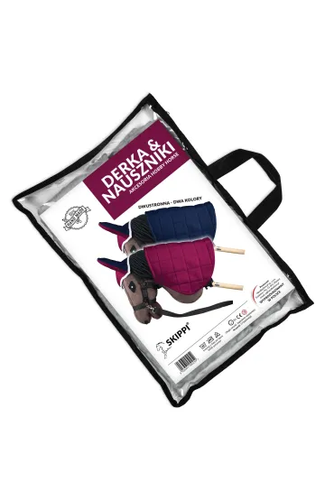 Derka dwustronna i nauszniki Skippi fuksja, granat