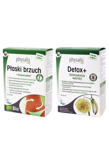 Physalis Zestaw suplement�w diety: Tabletki na p�aski brzuch + Tabletki na detoksykacj� w�troby 45 tab. + 30 tab.