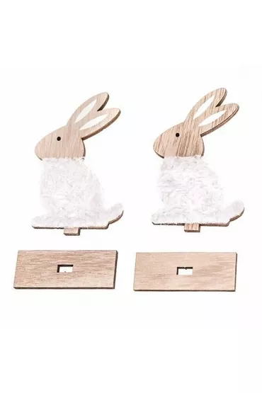 dpCraft Drewniane zaj�czki z futerkiem i podstaw 10cm 2 szt.