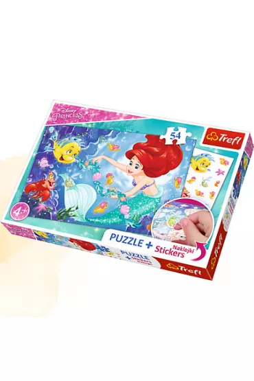 Puzzle 54 el. Arielka w�r�d rybek 75114 + naklejki Trefl
