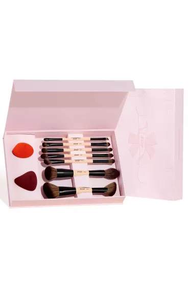 Jessup Zestaw Peach Dust Perfection Beauty Kit zestaw dwustronnych p�dzli do makija�u 7szt + g�beczki do makija�u 2szt. T506 9 szt.