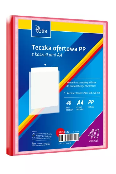Tetis Teczka ofertowa A4 PP + 40 koszulek czerwona