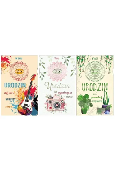 Karnet Urodziny z przesuwn� cyfr�, metalizowany mix