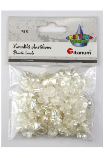 Titanum Koraliki plastikowe kwiatki bia�e per�owe 15g