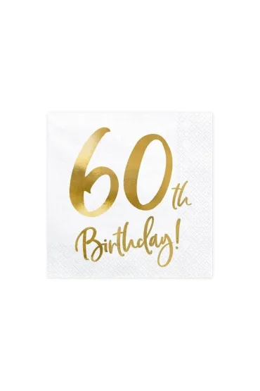 PartyDeco Serwetki 60th Birthday bia�e 33x33cm 20 szt