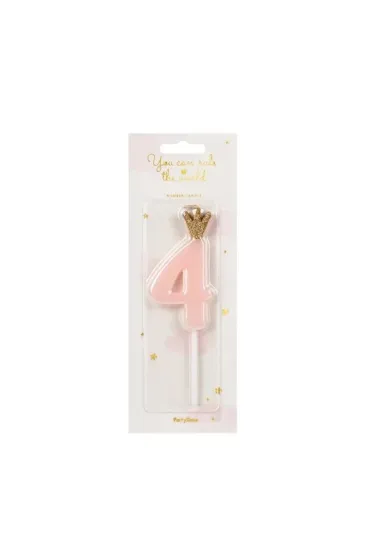 PartyDeco �wieczka urodzinowa 4 jasny r�owy 9.5cm