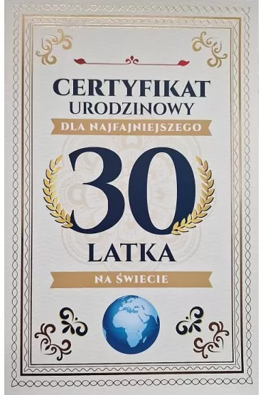 Yeku Karnet Certyfikat Urodzinowy 30 urodziny m�skie
