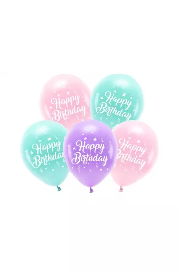 PartyDeco Balony Eco Happy Birthday r�owy 26cm