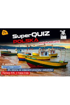 Pakiet SuperQuiz Polska: Ksika z quizem, 24 etony ze zdjciami przyrody i zabytkw, plansza XXL z map kraju