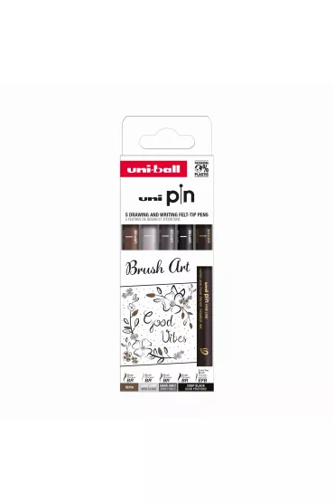 Uni Mitsubishi Pencil Cienkopis kre�larski PIN 200 Brush Art r�ne kolory i ko�c�wki 5 szt.