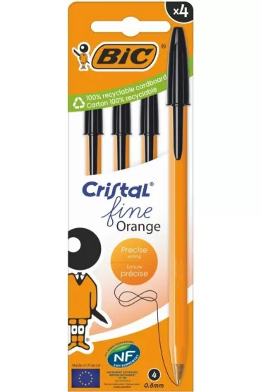 Bic D�ugopis Orange Fine Cristal czarny 4 szt.