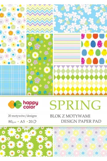 Happy Color Blok z motywami Spring A5 80g/m2, 20 arkuszy, 20 motyw�w