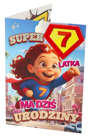 Yeku Karnet Urodziny 7 dziewczynka - Superbohaterka