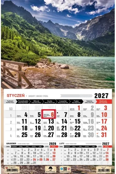 Kalendarz 2027 jednodzielny Tatry