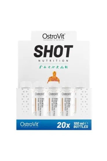 OstroVit Biotyna & Witamina A & Cynk & Witamina B2 shot smak pomaracza - brzoskwinia Suplement diety 20 x 100 ml