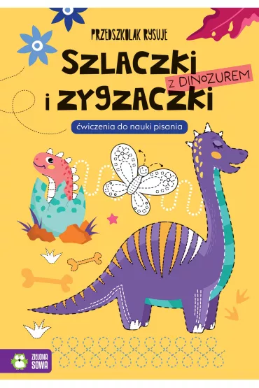 Szlaczki i zygzaczki z dinozaurem. �wiczenia od nauki pisania. Przedszkolak rysuje