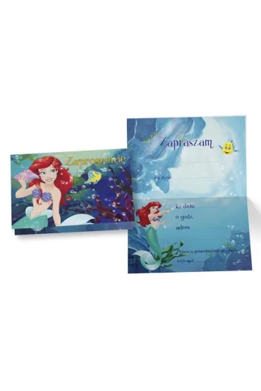 Kukartka Zaproszenie Disney - Arielka op.5szt