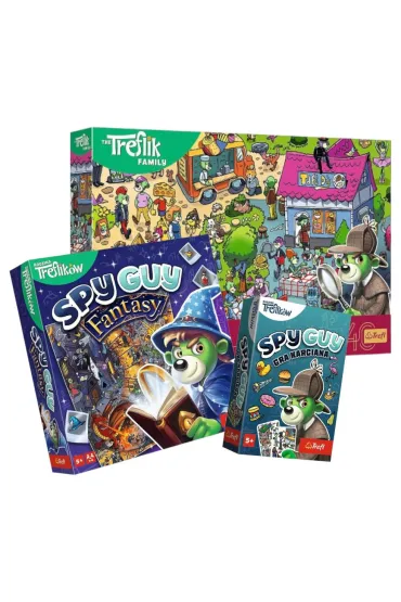 Pakiet: Puzzle 160 el. Trefliki celebruj�, Spy Guy Fantasy, Spy Guy. Gra karciana