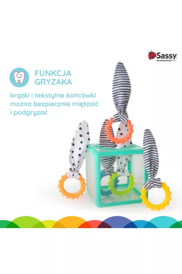 Sassy Manipulacyjna kostka sensoryczna Montessori – elastyczna kostka sorter z kr��kami