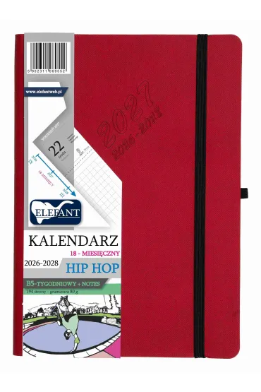 Kalendarz Hip hop 2026/27/28 B5 tyg. czerwony