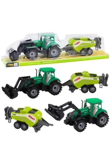 Traktor z �adowaczem i pras� rolnicz� zielony LeanToys