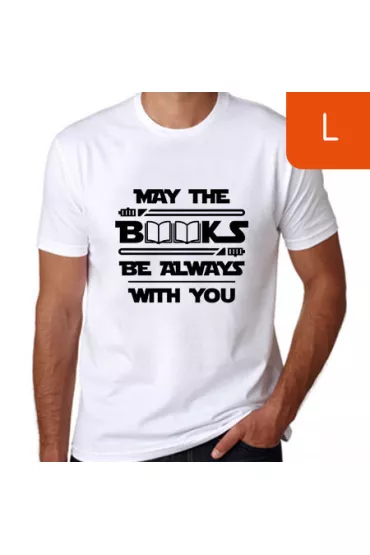 TanioKsi��kowa koszulka m�ska. May the books be always with You. Bia�a. Rozmiar L