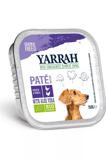Yarrah Pasztet z kurczaka, wo�owiny i indyka z aloesem dla psa 150 g Bio