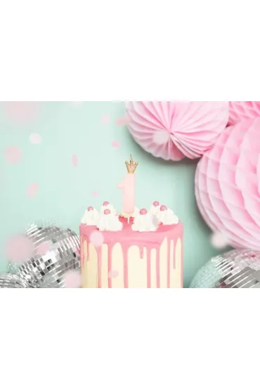 PartyDeco �wieczka urodzinowa Cyferka 1, jasny r�owy, 9,5cm