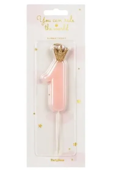 PartyDeco �wieczka urodzinowa Cyferka 1, jasny r�owy, 9,5cm