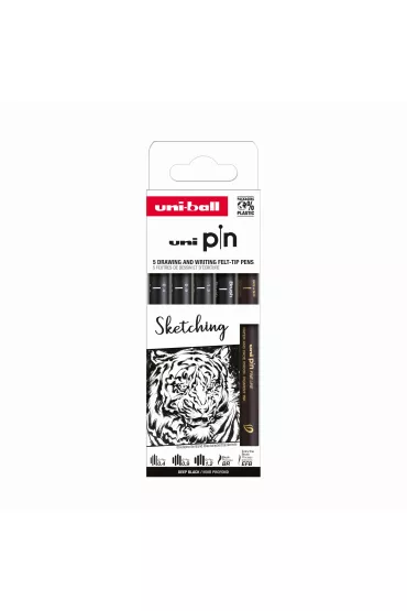 Uni Mitsubishi Pencil Cienkopis kre�larski PIN 200 Sketching r�ne grubo�ci czarny 5 szt.